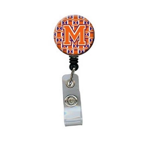 Carolines Treasures Letter M Football Orange, White and Regalia Retractable Badge Reel CJ1072-MBR